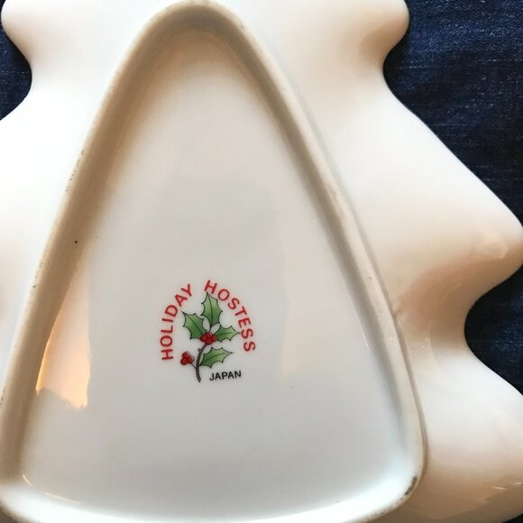 Holiday Hostess Christmas Tree Gold Trim Presents Candy Dish Made in Japan EUC - Picture 3 of 3